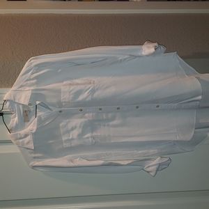 LOFT white soft and sheer tunic length button down collared shirt